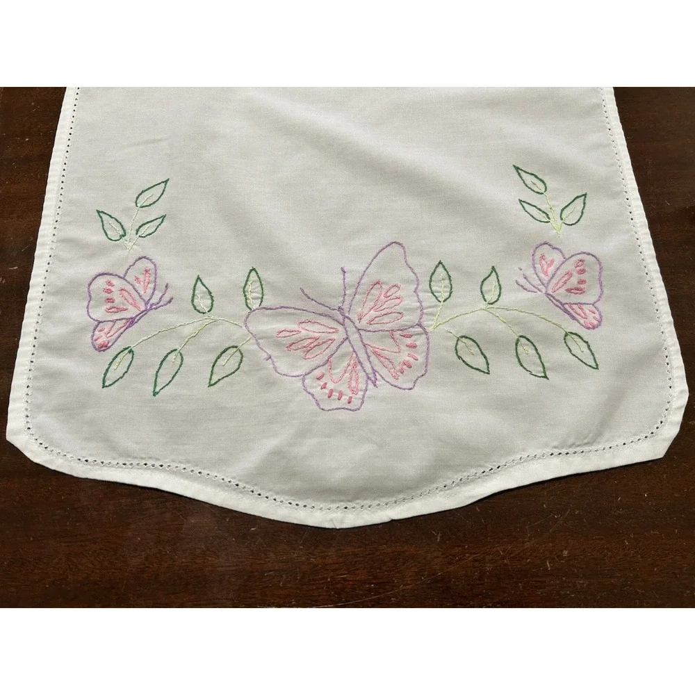 Vintage Hand Embroidery Butterfly Table Runner Dresser Scarf 42